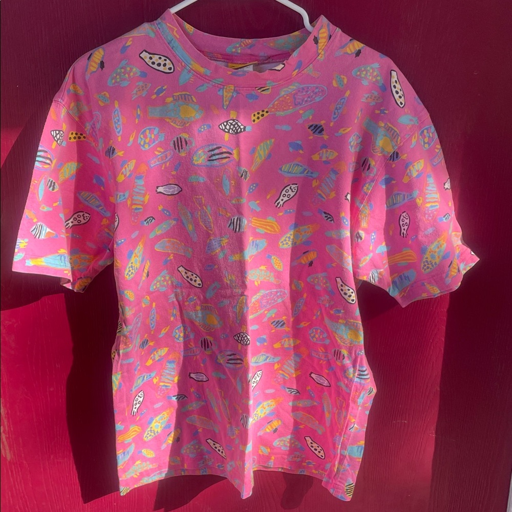 90’s cotton all over Fish Print T-Shirt